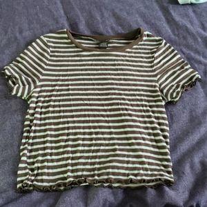 Wild Fable Striped Lettuce-Edged Baby Tee M